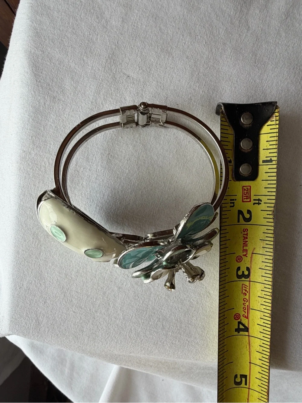 Statement Ladybug Flower Enamel Hinged Cuff Bracelet Rhinestone